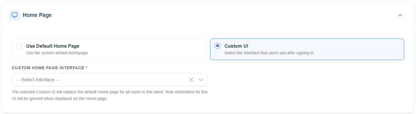 Home page Interface