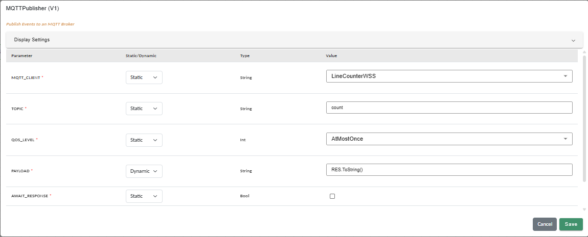 MQTTPublisher action in a workflow
