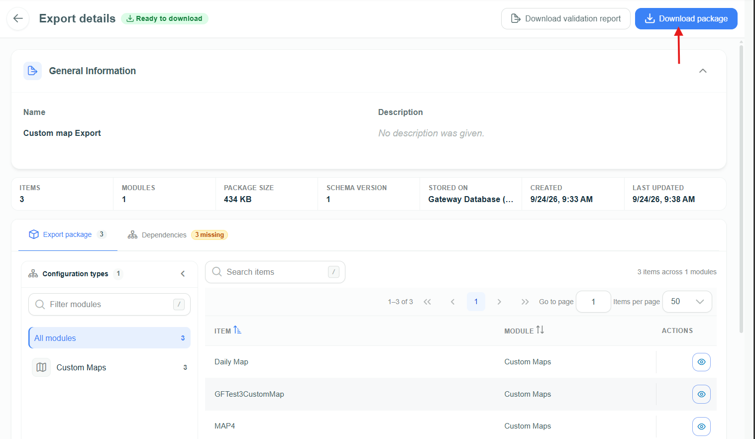 Ready to download export package