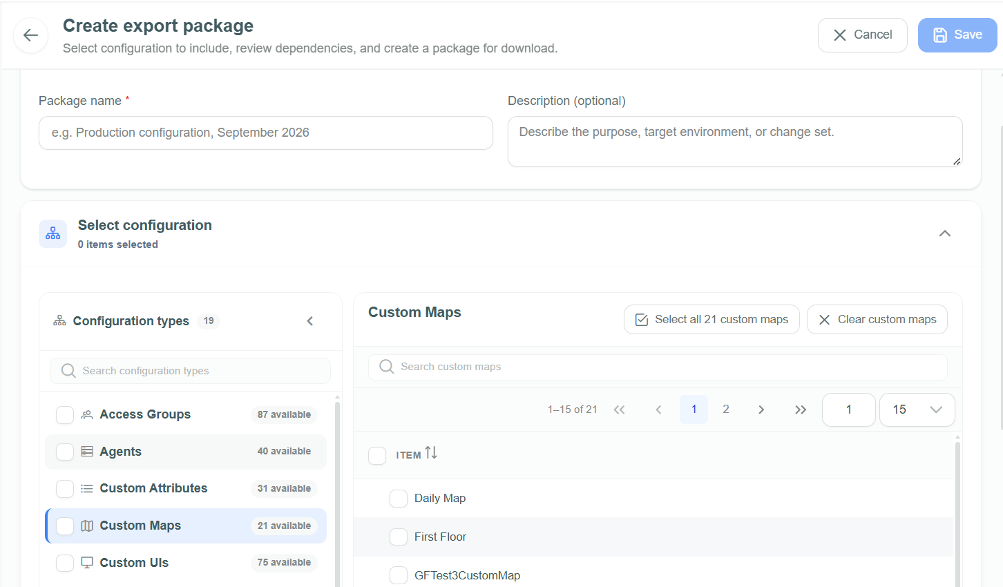 Create export package