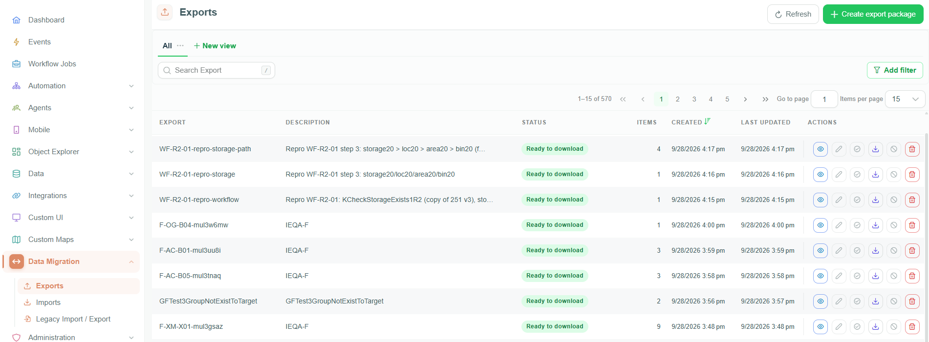 Exports list