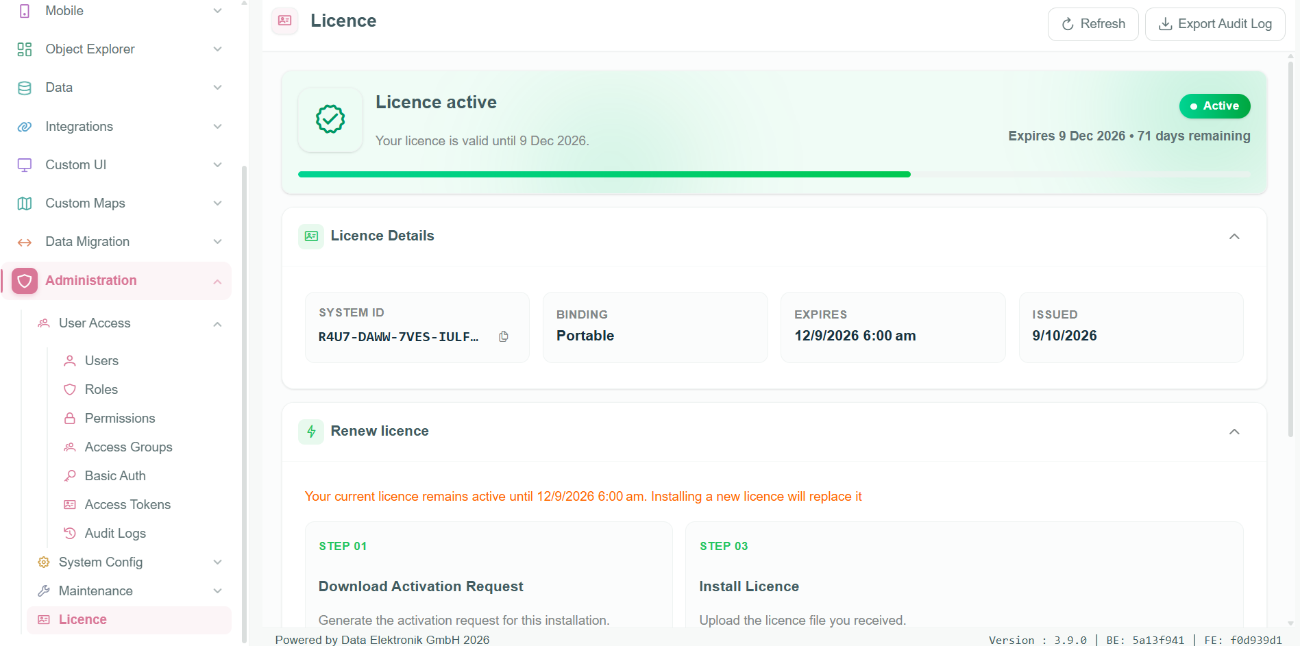 Licence overview