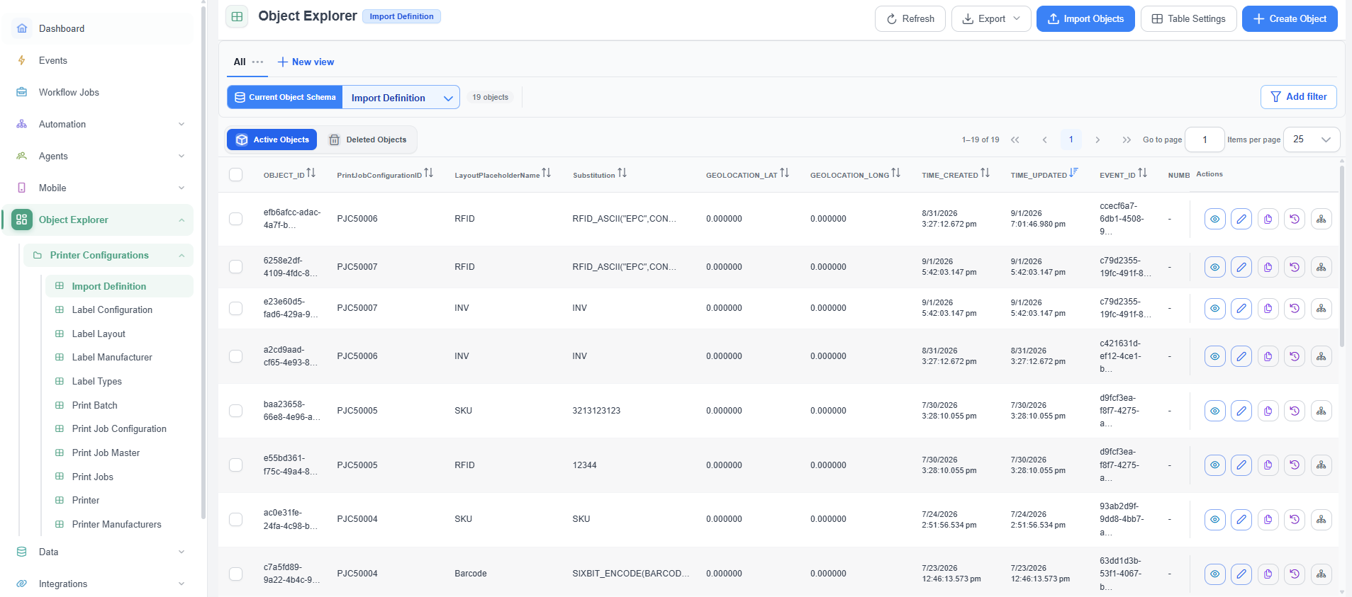 Object Explorer controls and object list