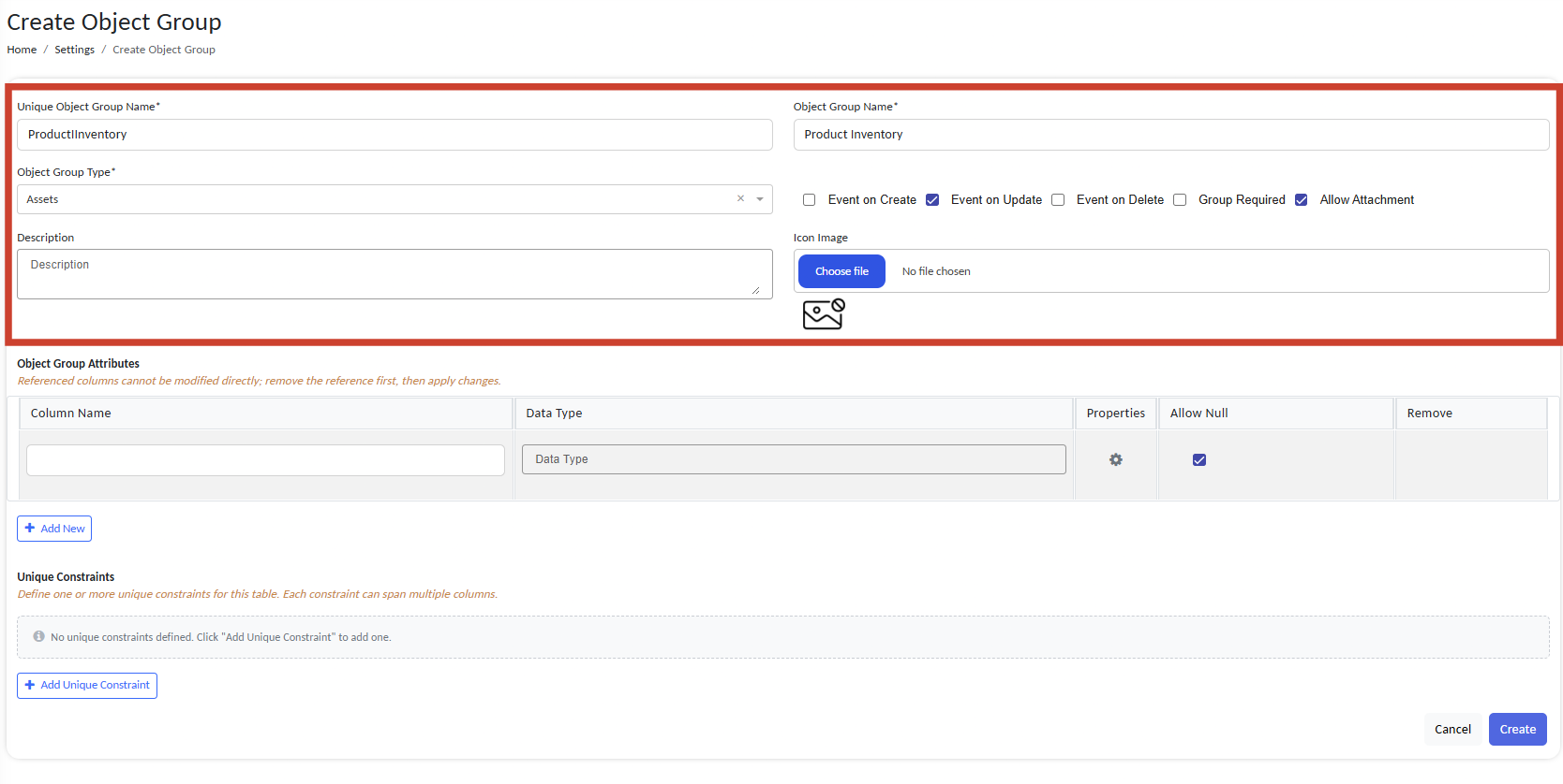 Create new Object Group